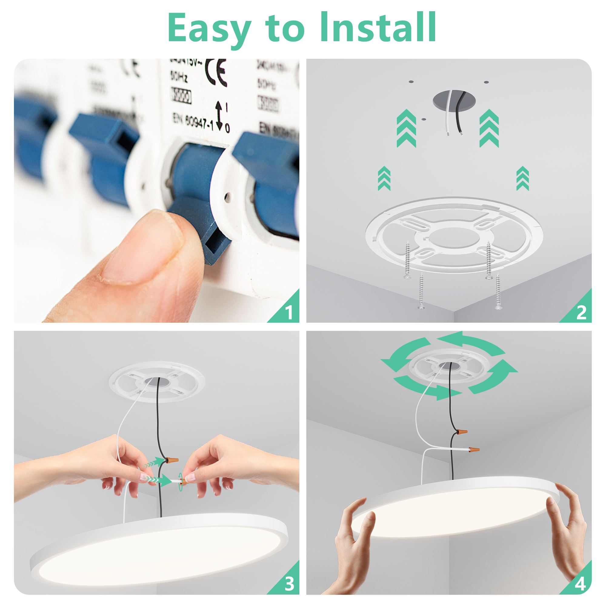 Leumius 4-Pack Flush Mount LED Ceiling Light Fixture, 16Inch 32Watt, Dimmable & 5 Color Selectable Ceiling Lamp 3520LM Low Profile Ceiling Light for Kitchen Bedroom Hallway Porch White