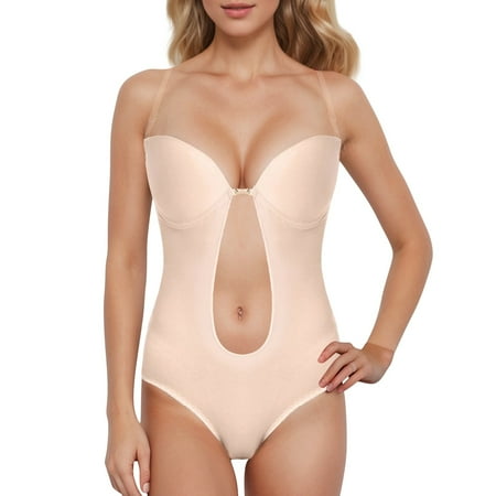 MNCEKFOD Shapewear for Women Sexy Tights Plus Size Backless Built In Bra Body Shaper Seamless With Open Crotch Comfy and Soft Lingerie Beige XL