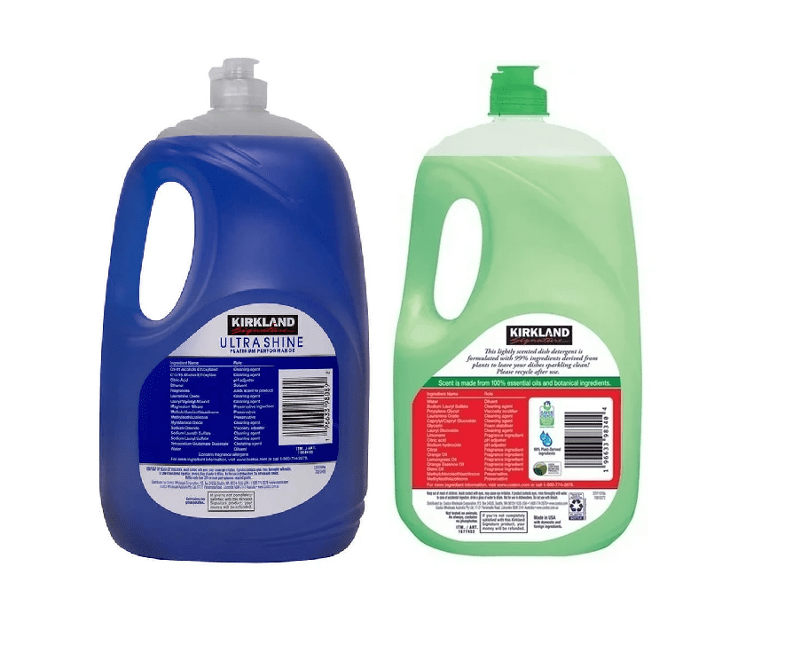 Kirkland Signature Ultra Shine Dishwashing Liquid & Plant-Based Dish Soap Bundle, Fresh Scent & Clementine Lemongrass, 90 fl oz Each (2 Pack)