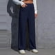 thumbnail image 2 of Pantalones de trabajo de cintura alta para mujer - Pantalones elásticos rectos de pierna ancha con botones y bolsillos, 2 of 5