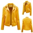 thumbnail image 2 of Scyoekwg Leather Jacket for Womens Long Sleeve Lapel Casual Overcoat Solid Color Coat Warm Jacket Slim Winter Parkas Faux Leather Hoodless Coats Yellow XXL, 2 of 5