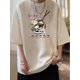 thumbnail image 3 of Women'S Casual Crew Neck T-Shirt, Heavyweight Waffle Fabric, 3/4 Sleeve, with Cute Cat Ramen Print, All-Season Fashion Top, Casual Wear|Playful Graphic Tee|Waffle Texture Fabric, 3 of 7