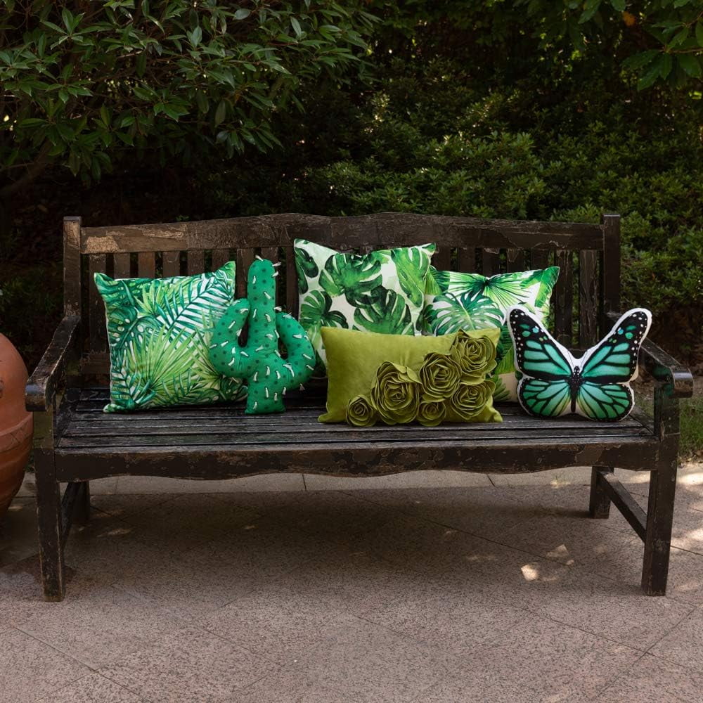 JWH 3D Decorative Grass Green Velvet Flower Throw Pillow Cases for Bed Sofa Chair Decoration 12x20inch