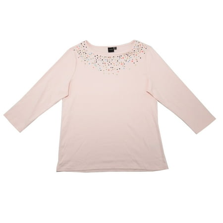 Rafaella Womens Size XX-Large Embellished Knit Top, Chintz Rose
