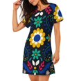 thumbnail image 2 of Disketp Colorful Mexican Flower para Camisón Corto de Manga Corta para Mujeres, Camisón Cómodo con Escote Redondo, Bonito y Confortable, 2 of 6