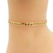 S&M JEWELRY Women's Girls 18k Real Gold Layered Plated Cuban Link Anklet Bracelet 10"