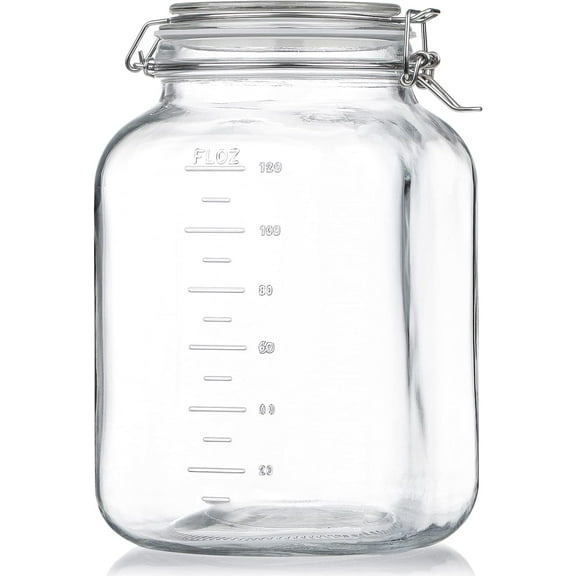 1 Gallon Square Super Wide-Mouth Glass Jars with Airtight Lids, Glass Storage Jars with 2 Measurement Mark, Sturdy Canning Jars with Large Capacity 4100 ML For Overnight Oats