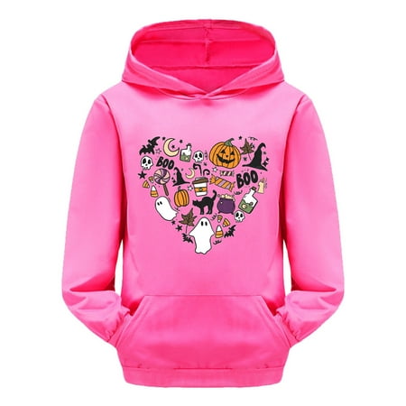 

PMVFHDE Toddler Halloween Youth Large Child Toddler Boys Girls Long Sleeve Letter Prints Warm Hoodie Pullover Tops Kids Sweat Hot Pink 10-11 Years