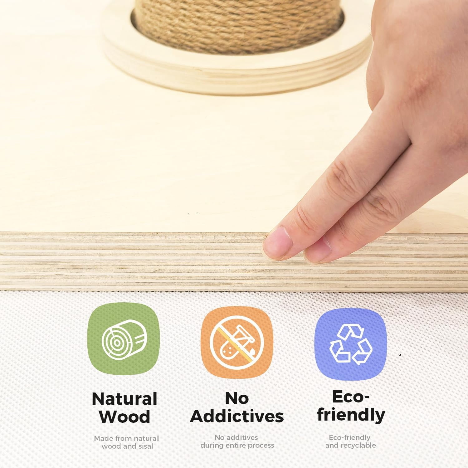 Wooden  Scratching Post, Sturdy 35 Tall Natural Sisal  Scratcher with Thick Solid Wood Base for Adult Cats Indoor