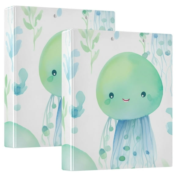 Jellyfish Leaves 3 Ring Binders 1.5 inch Hardcover File Folders with Interior Pockets A4 Size Organizer for School Office Hospital Set of 2