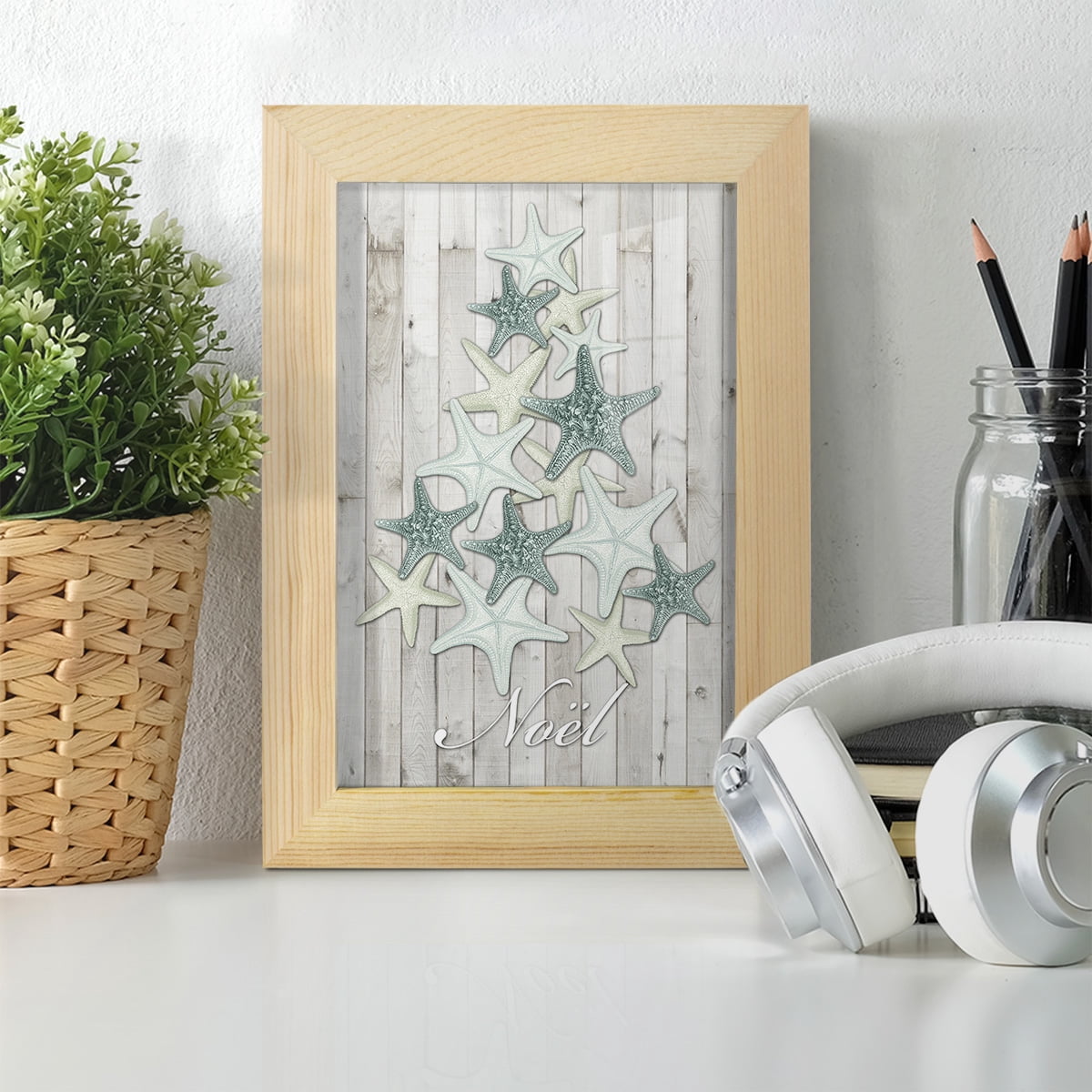 Coastal Christmas IV -Framed Print w/glass-Natural Wood