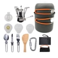thumbnail image 1 of Soidarity 11pcs Camping Cookware Mess Kit w/ Carabiner Pot Set Stoves Kits de desorden para acampar naranja negro, 1 of 1