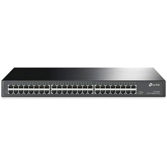 TP-Link 48 Port Gigabit Ethernet Switch | Plug and Play | Sturdy Metal w/ Shielded Ports | Rackmount | Fanless | Limited Lifetime Protection | Traffic Optimization | Unmanaged (TL-SG1048) , Black