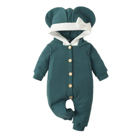 

Yidarton 6-9M Infants and toddlers elephant ears one-piece harness single-breasted long-sleeved crawling clothes for boys and girls plus velvet autumn and winter outer wear onesie Green