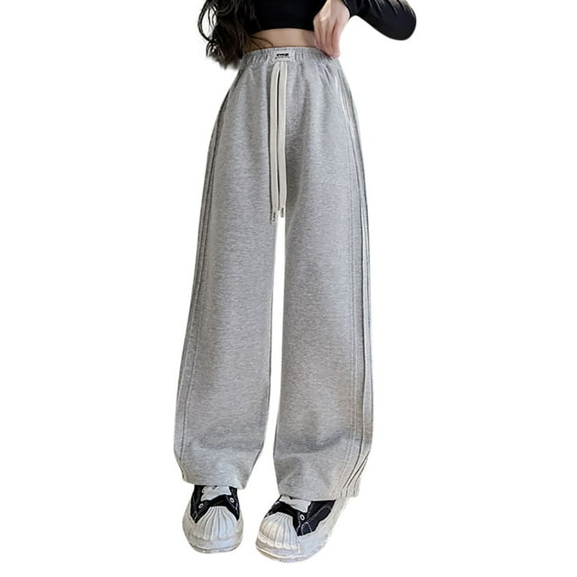 MIASHUI Girls Sweatpants Kids Athletic Active Jogger Pants Straight Leg Trousers,Grey,13-14 Years