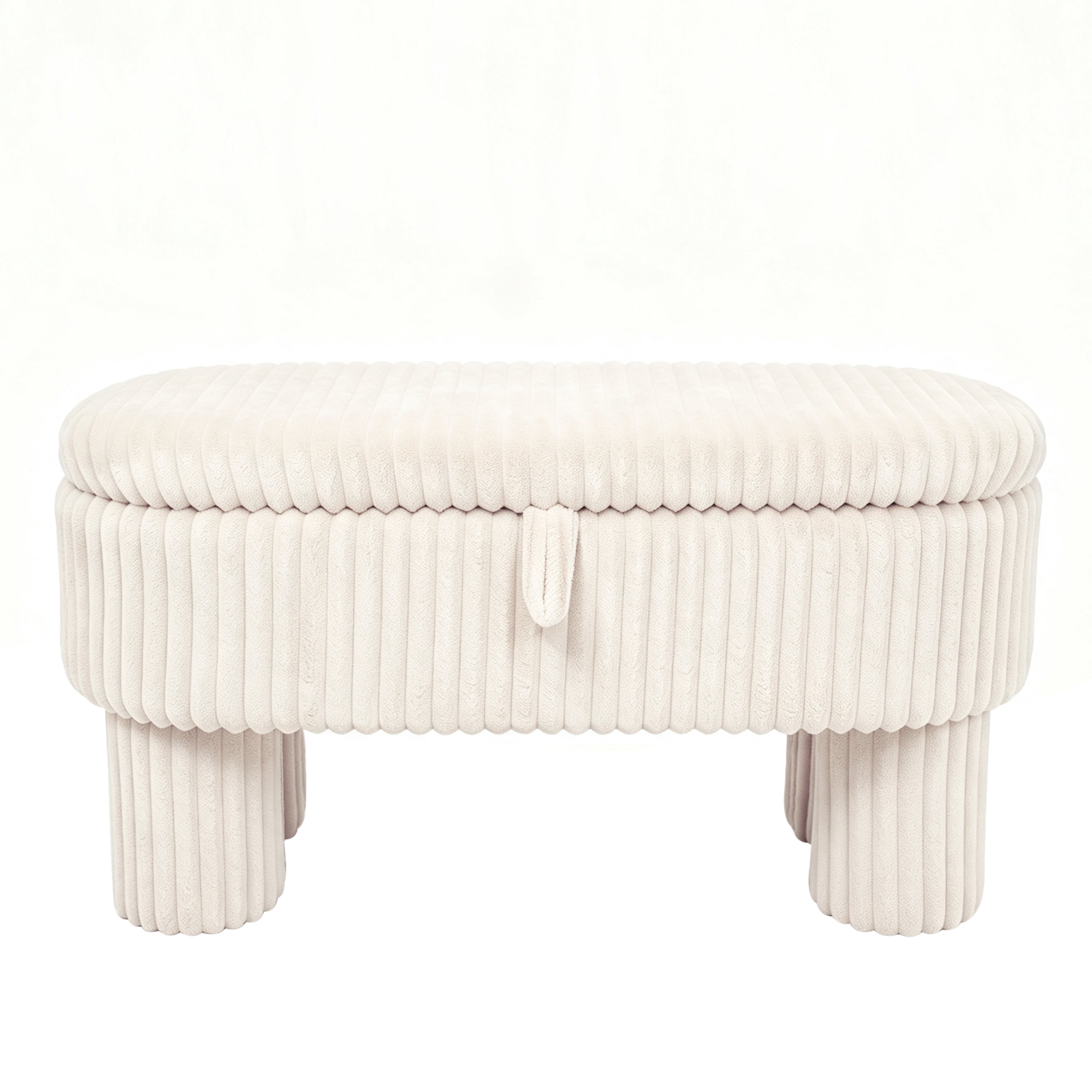 Euroco Modern Storage Ottoman Bench,Corduroy Upholstered Entryway Shoe Bench, End of Bed Bench for Living Room Bedroom,Beige