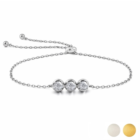 JeenMata Lab Grown Diamond Three Stones Bracelet - Adjustable Slider White Gold Plating Bracelet for Women