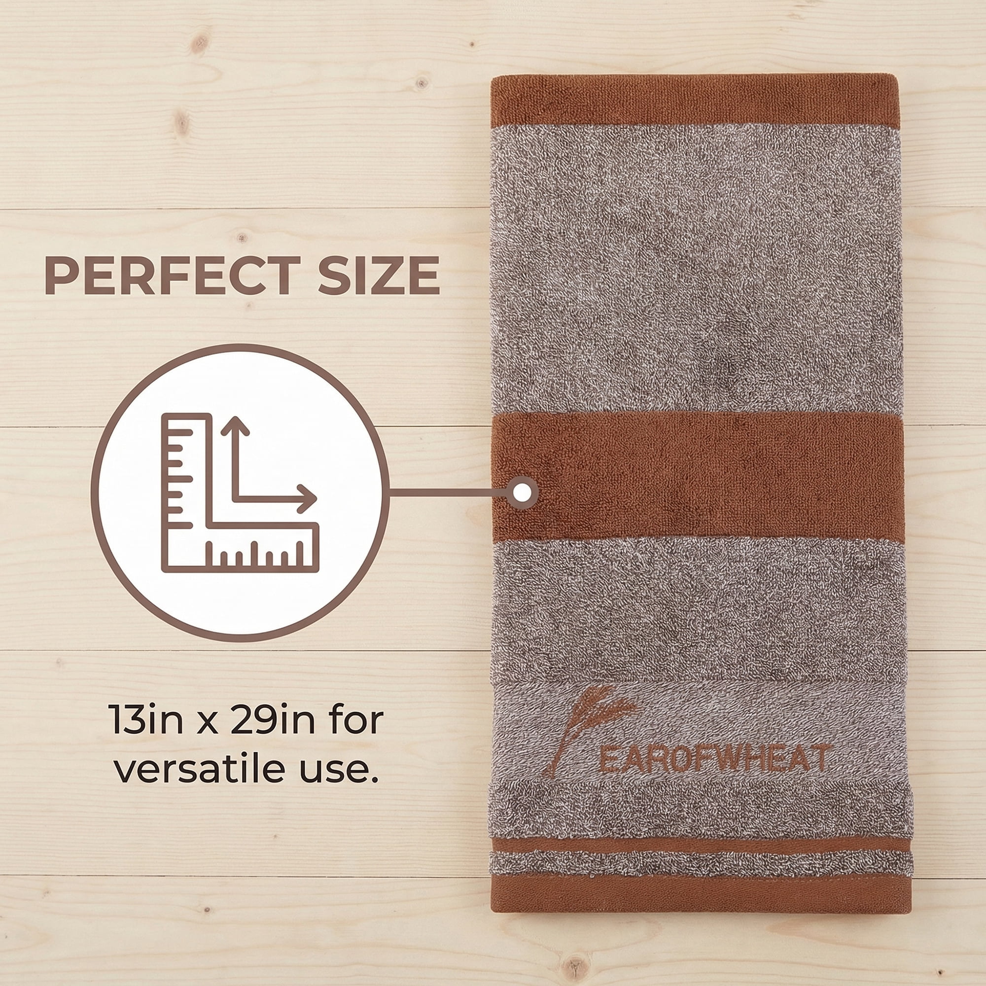 Unique Bargains Ear of Wheat Stripe Cotton Soft Absorbent Hand Towel Brown 4pcs 29" x 13"