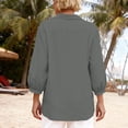 thumbnail image 4 of Linen Shirts For Women Sevevn Women's V Neck Collared Blouse 3/4 Sleeve Casual Top Dark Gray L, 4 of 8