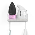 thumbnail image 2 of Oumilen Wall Mount Ironing Board Hanger for T-Leg with Storage Basket and Removable Hooks, White, 2 of 8