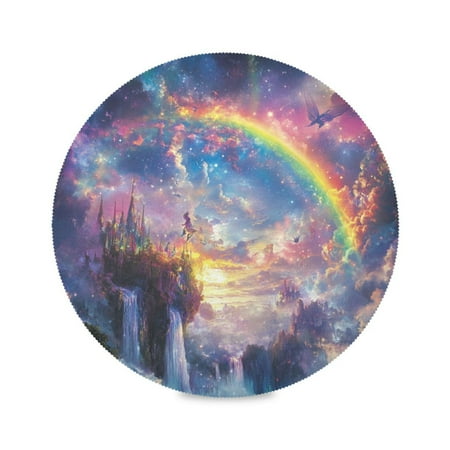 

WOBOGO Rainbow Fairyland Round Placemats Set of 1 Heat Resistant Washable Kitchen Table Decorations 15.4in