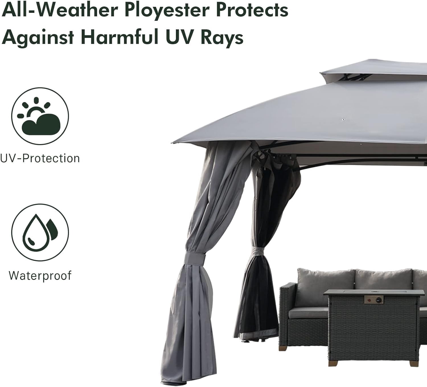 Simenmax 10’ x 13’ Steel Patio Gazebo, with Mesh Netting and Double Vented Roof