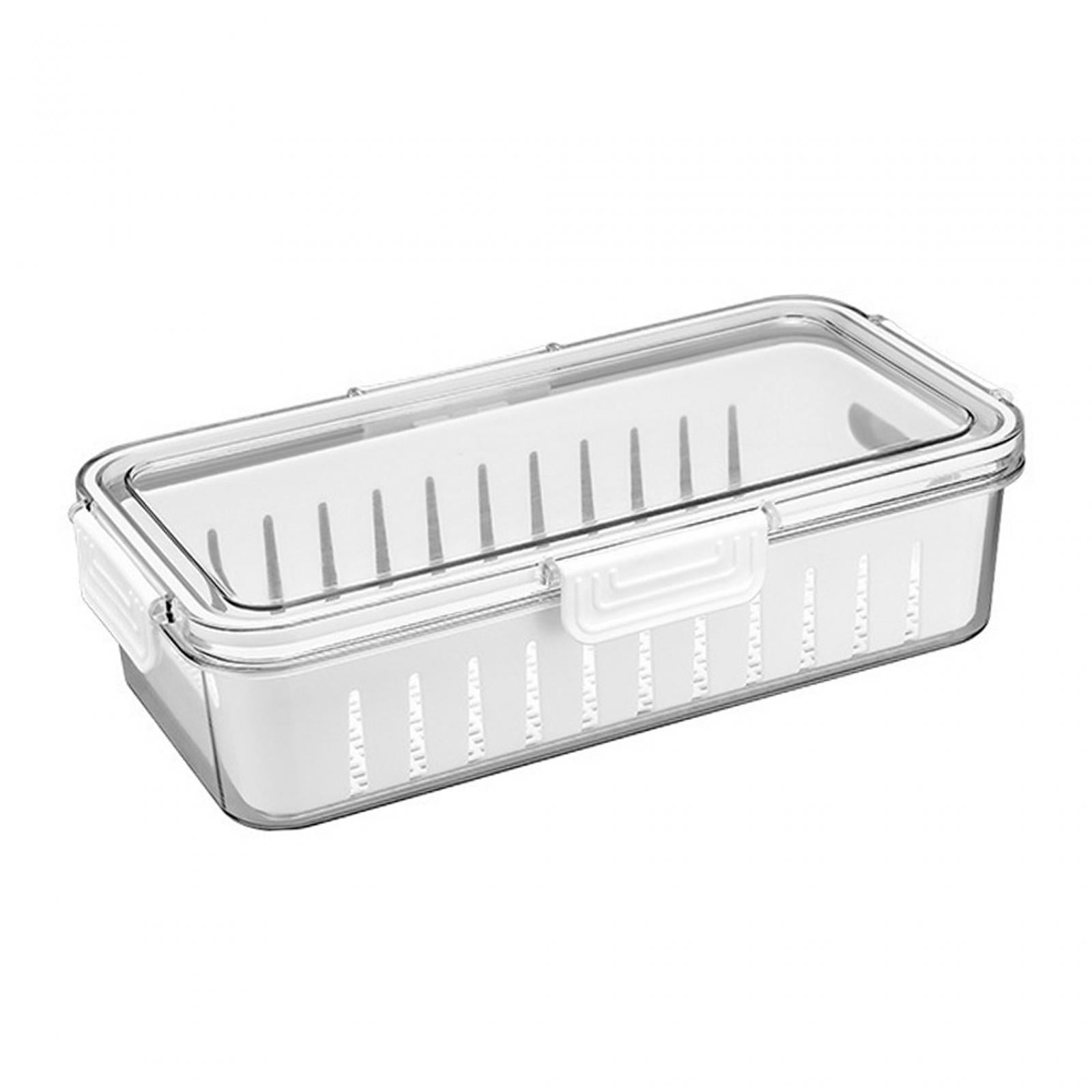Fruit Storage Containers Airtight Food Containers with Lid with Removable Drain Colanders Produce Saver for Home Kicthen Food White