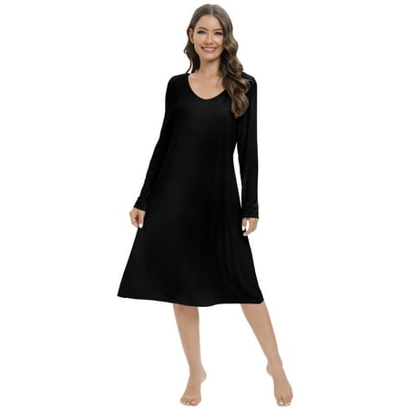 

Baywell Women s Nightgown Modal Sleep Shirt V Neck Comfy Pajama Sleepwear Black S-2XL