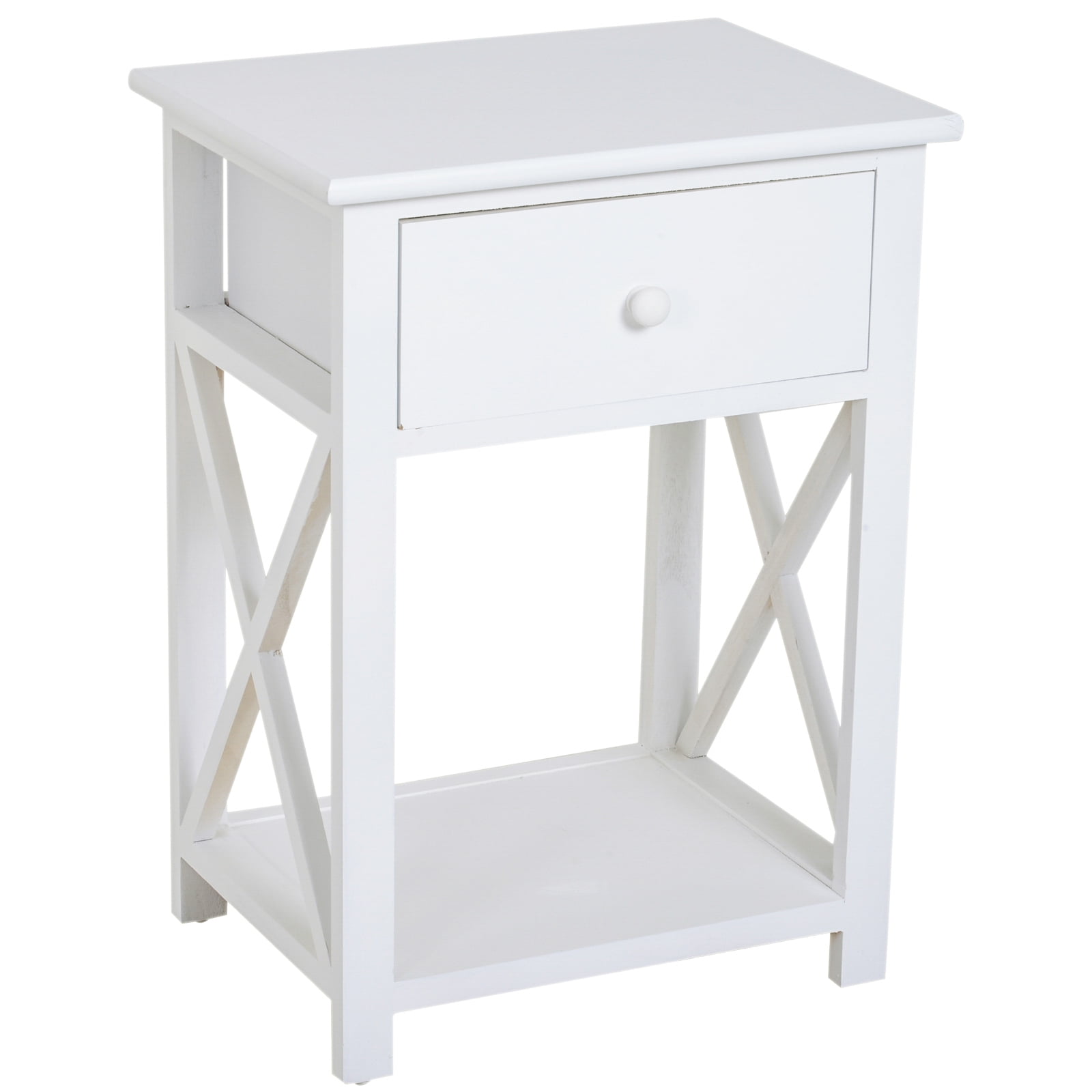 X Frame Design Wood End Table / Nightstand with Storage Drawer