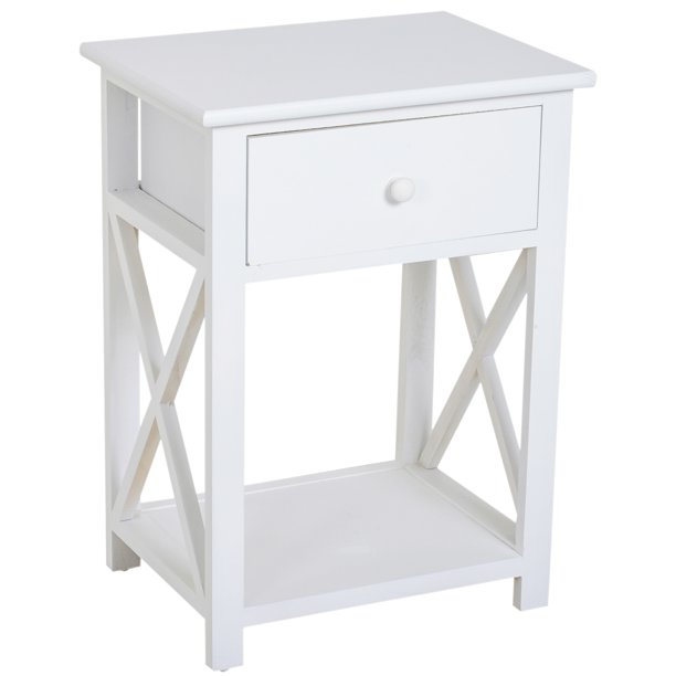 Homcom X Frame Design Wood End Table Nightstand With Storage Drawer Walmart Com Walmart Com