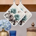 thumbnail image 2 of Teal Blue Floral Pot Holders for Kitchen Heatproof Potholder, 5 Pack Vintage Rustic Botanical Beige Wooden Hot Pads Multipurpose Oven Pads Cloth Potholders Trivet for Cooking Baking, 2 of 8