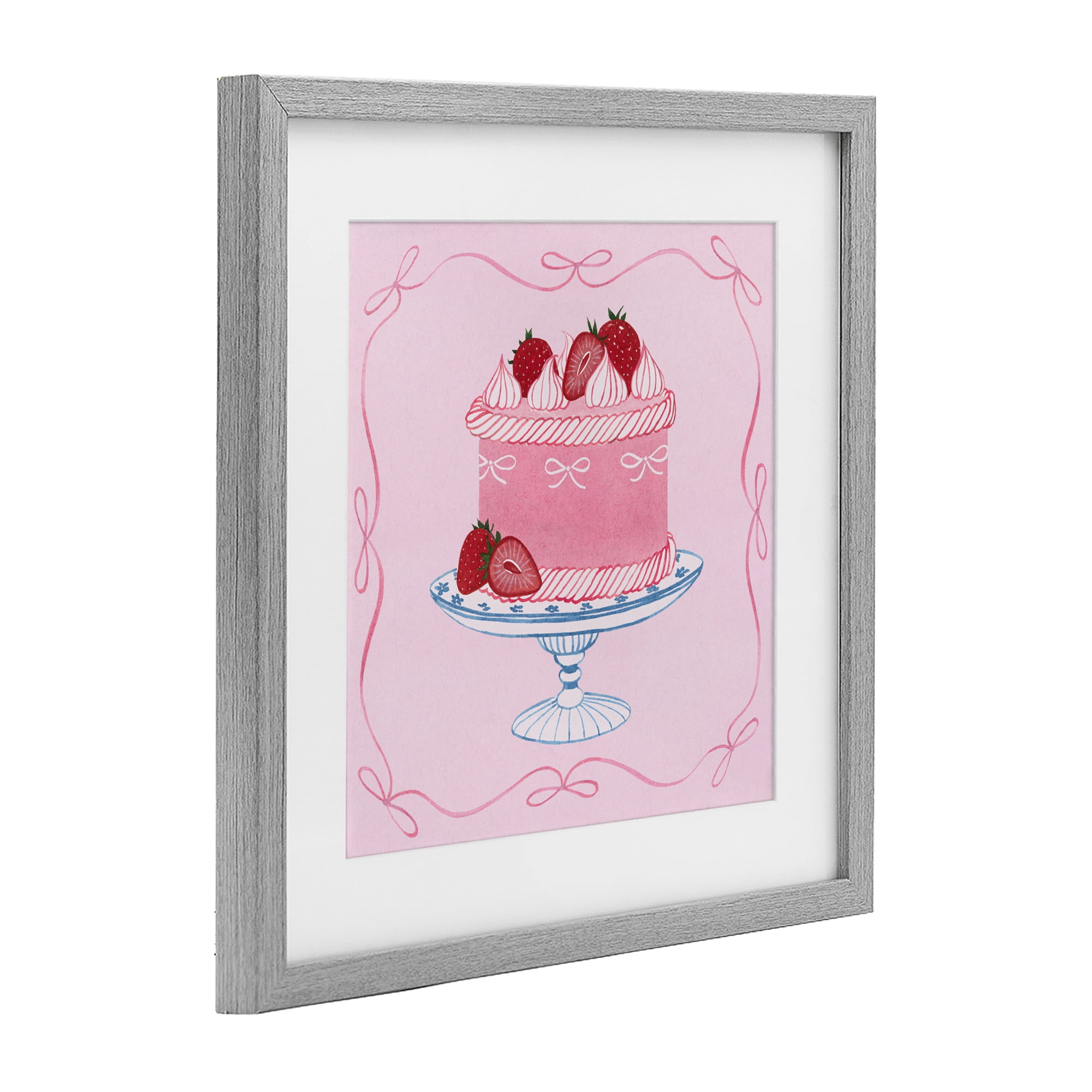 Stupell Industries Pink Strawberry Cake Gray Framed Print Under Glass, design by Grace Popp