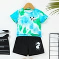 thumbnail image 2 of XUELUO Toddler Boys Casual Outfit Sets Summer Tie Dye Print Gradient Print Crew Neck Short Sleeve T Shirts Tops Elastic Waist Shorts Two Piece Activewear,Blue,3-4 Years, 2 of 7