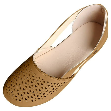 Juebong Women Summer Fashion Casual Sandals Casual Flat Solid Color Loophole Shoes Brown Size 10