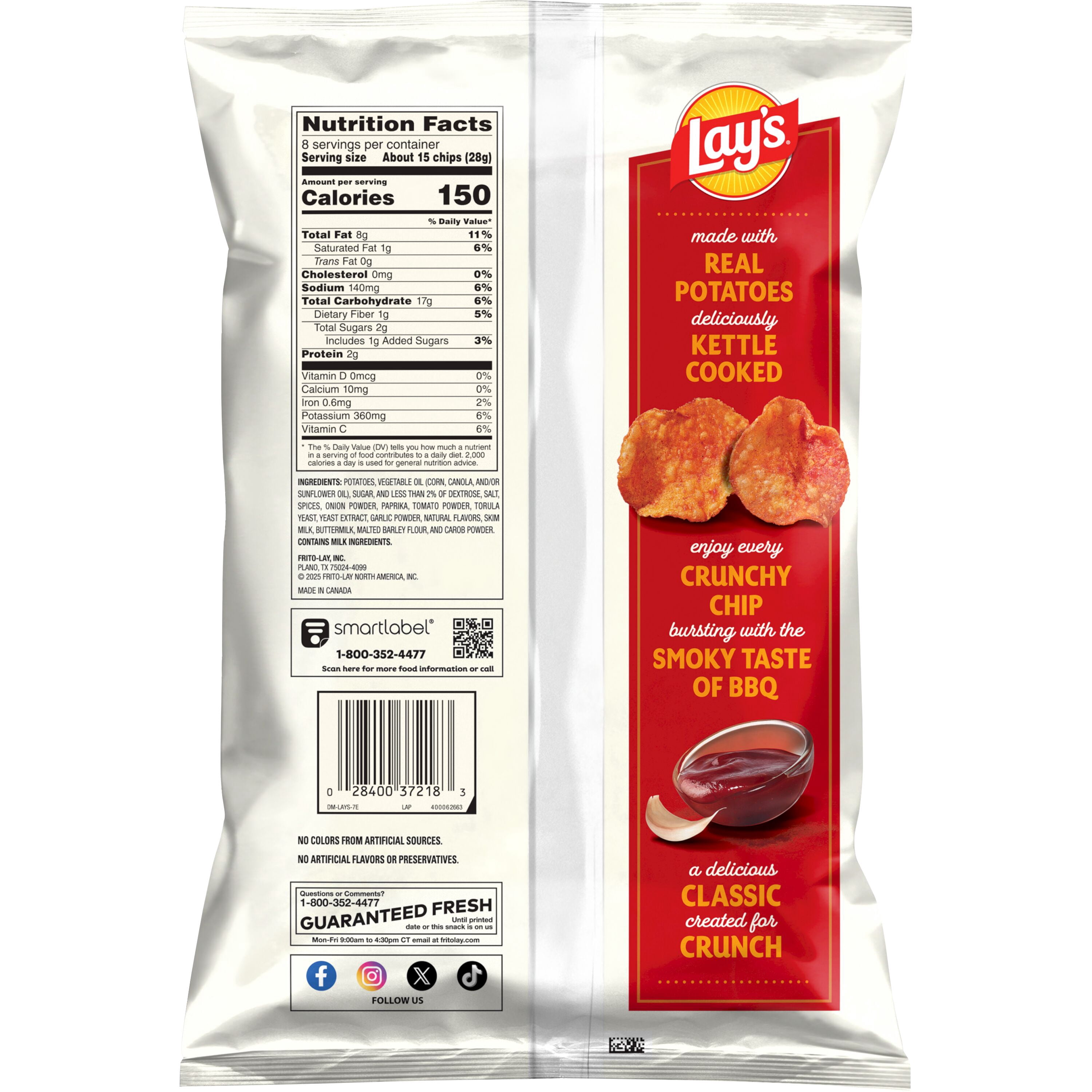 Lays Mesquite BBQ Kettle Cooked Potato Chips Bag, 8 oz