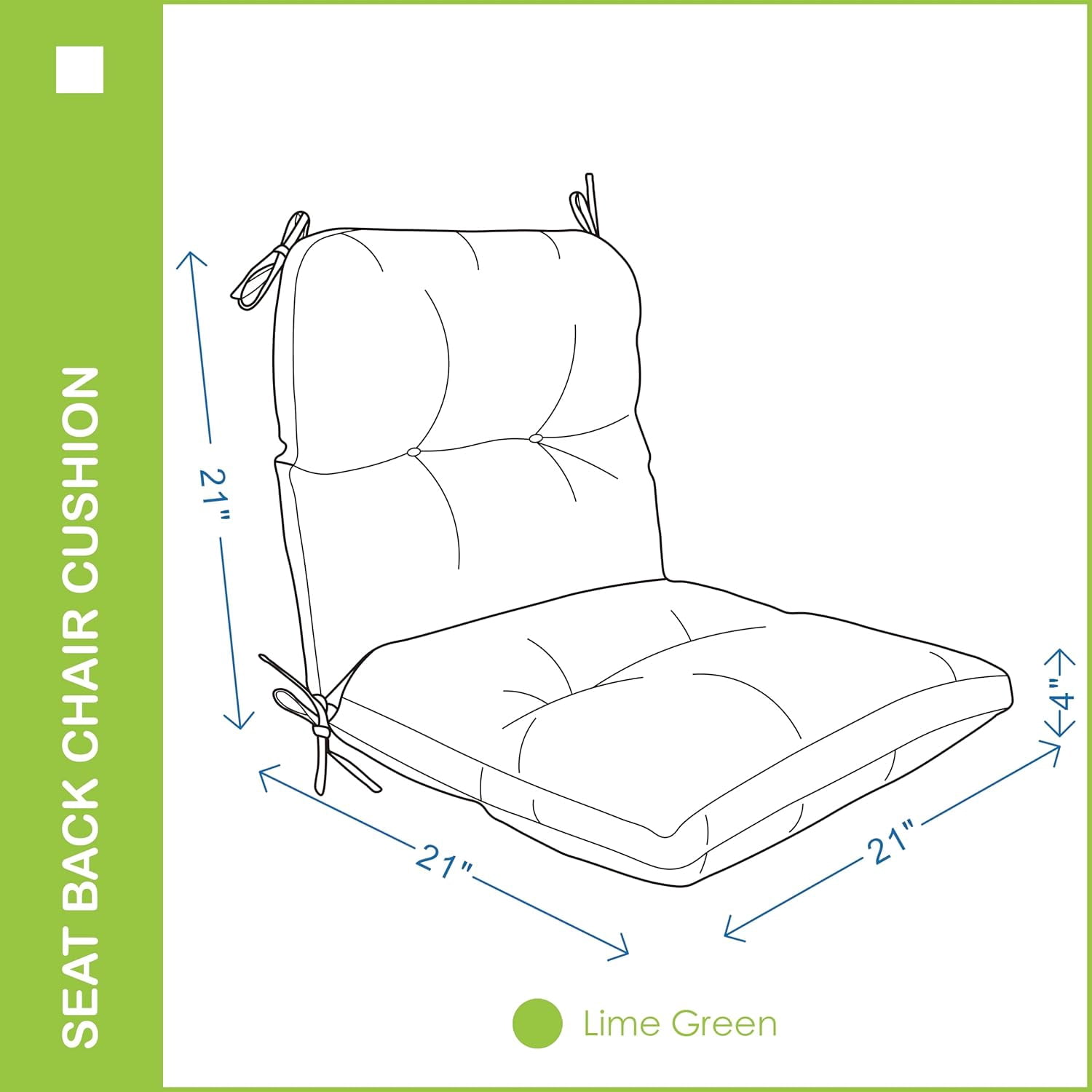 Outdoor Indoor Seat/Back Chair Tufted Cushion,All-Weather Patio Chair Cushion with Ties,for Patio Furniture,Lime Green