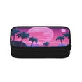 thumbnail image 2 of TEQUAN Large Capacity Pencil Case, Retro Vaporwave Palm Trees Pattern Pencil Pouch 2 Compartments Pencil Bag (Black), 2 of 7