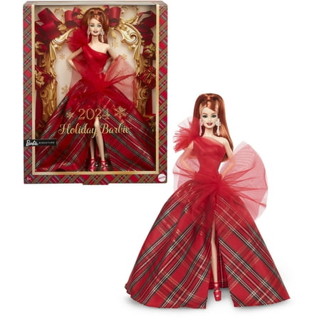 Barbie 2024 Holiday Barbie Dolls, Seasonal Collector Gift, Barbie Signature, Plaid Gown with Red Bow [Walmart Exclusive]