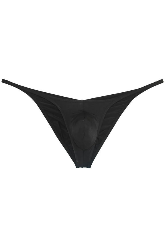 Men's Solid Ice Silk Bikini Underpants Sexy Micro Briefs Posing Comfy Lingerie Jockstrap Black L