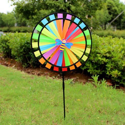 SHIYAO Colorful Rainbow Triple Wheel Wind Spinner Windmill Garden Yard