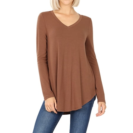 Women & Plus(S-3X) Relaxed Fit Long Sleeve V-Neck Round Hem Jersey Tee Shirt Top (Single & Multi-Packs Available) price history on PriceWatchPro