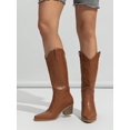 thumbnail image 1 of Embroidered Pointed Toe Slip-on Winter Mid-calf Block Heel Western Boots, 1 of 4