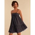 thumbnail image 6 of Brown All-Over Polka Dot Spaghetti Strap Tiered Mini Sundress For Women, Boho Vacation Dress, 6 of 7