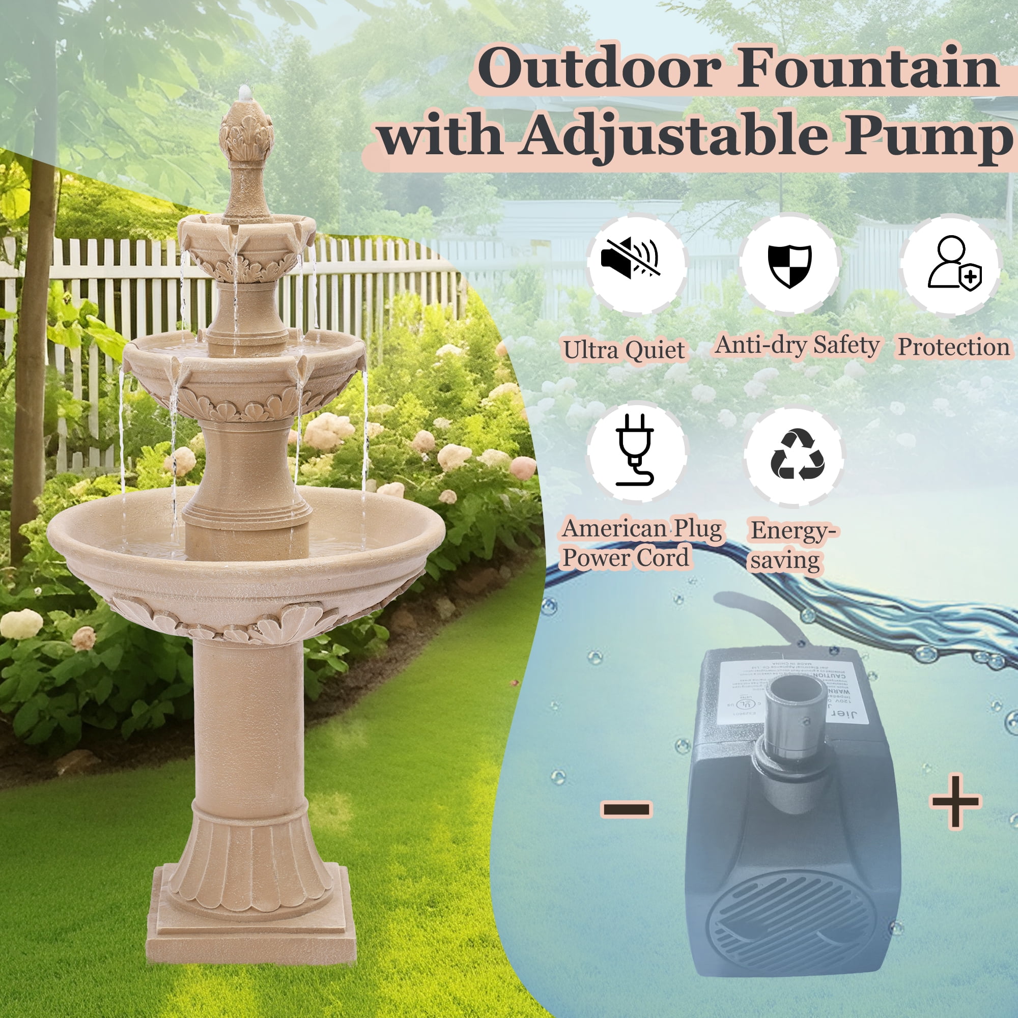 Haverchair Outdoor Pineapple Italian Water Fountain - 48.4" H Floor Bubbler Garden Waterfalls Fountain, 3 Tiered Cascading Freestanding Garden Fountain for Indoor, Yard, Lawn and Garden Décor