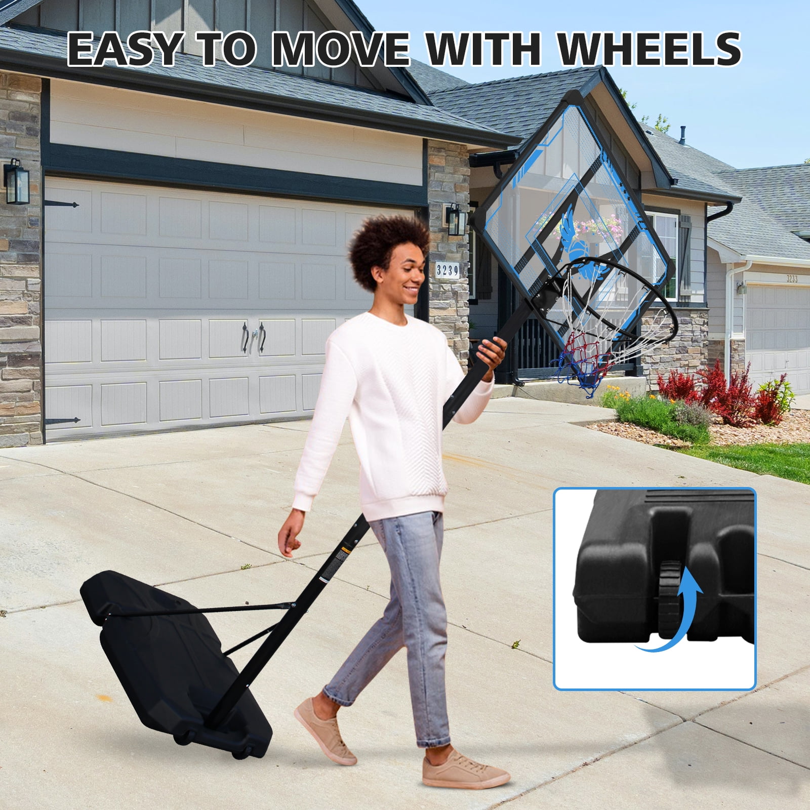 Basketball Hoop Adjustable Height 4.74-10 Ft, Portable Basketball Stand for Outdoor&Indoor