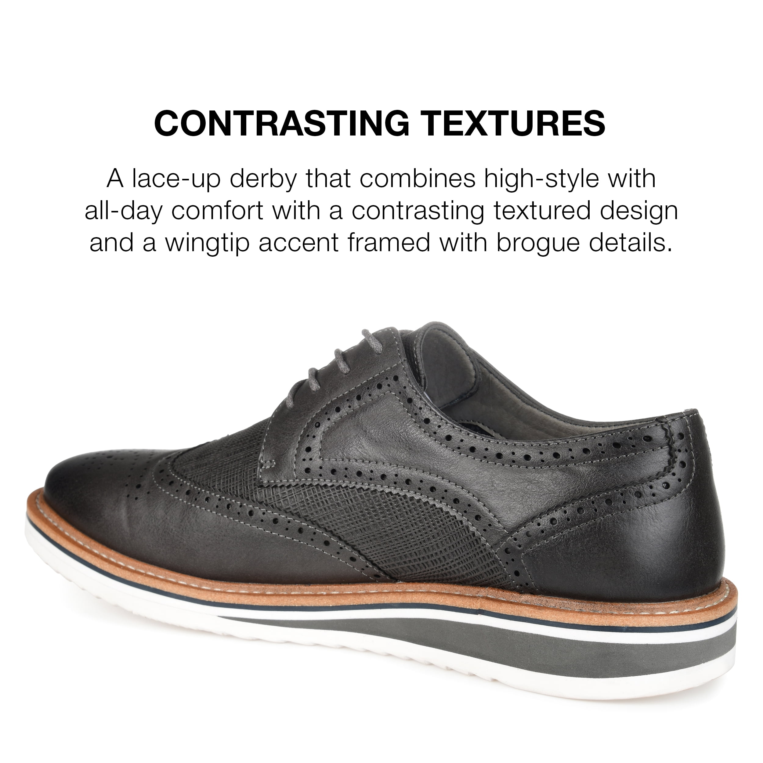 Vance Co. Mens Warrick Tru Comfort Foam Wingtip Lace-up Derby Dress Shoe