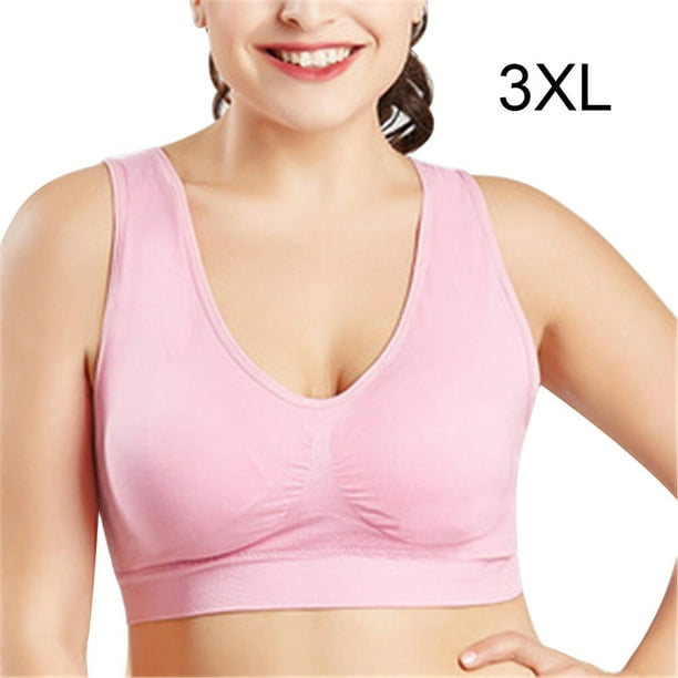Seamless Bra Wireless Push up Lingerie Wireless Breathable Bra Plus Plus  Size Yoga Sport Underwear, Pink, 3XL 