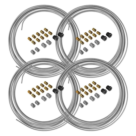 4LIFETIMELINES -  Galvanized Steel Brake Line Tubing Coils and Fittings, 4 Kits, 3/16 x 25