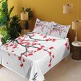 thumbnail image 3 of Ambesonne Sakura Fitted & Top Sheet Set with Shams, Watercolor Summer Garden, Vermilion Grey and White, 3 of 5