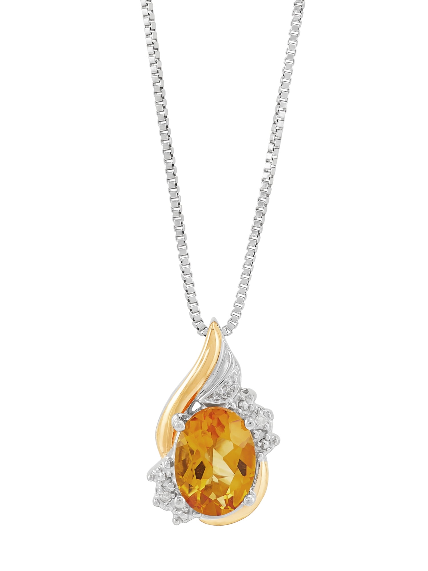Brilliance Fine Jewelry Genuine Citrine Diamond Accent Necklace in Sterling Silver and 10kt Yellow Gold,18"